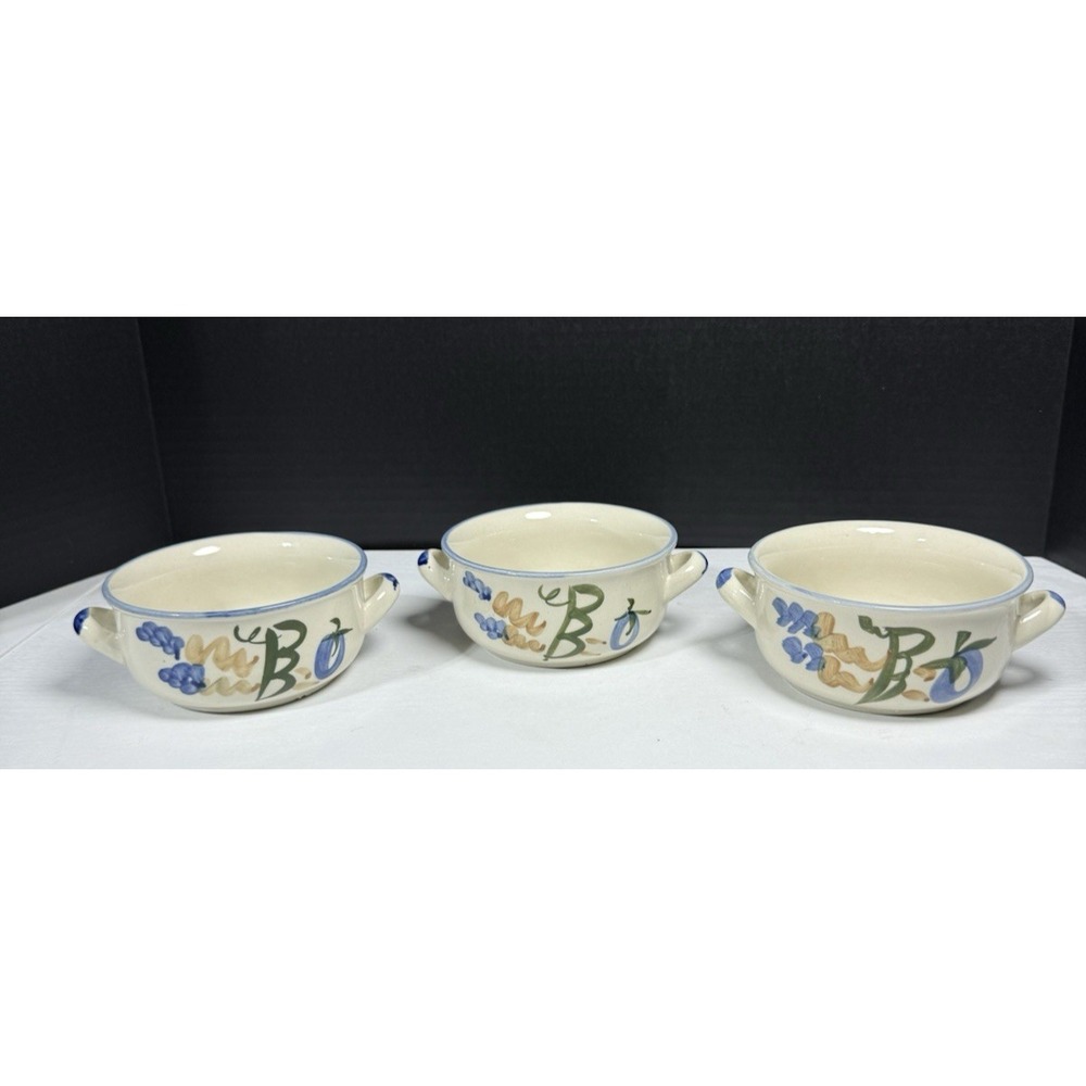 Vintage Set of 3 Chi Jiang Hand Painted Stoneware Soup‎ Bowls Made In China